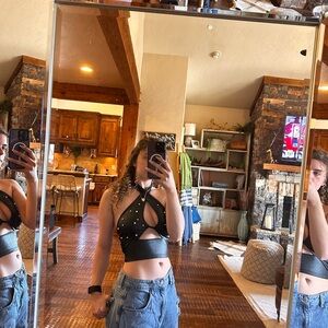 Black Studded Halter Top